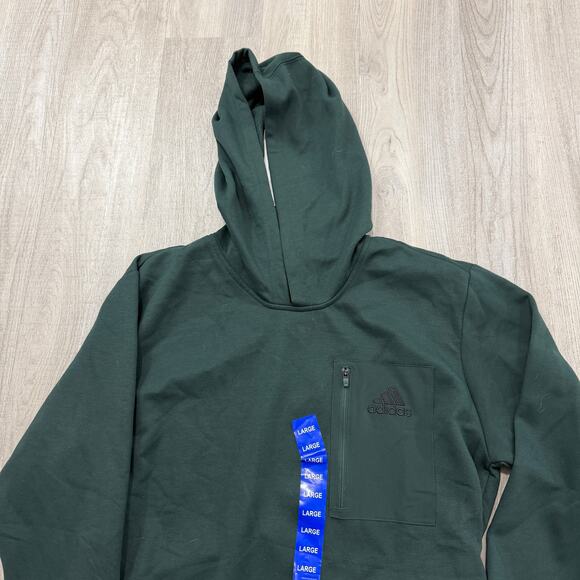 Adidas Pocket Hoodie Men's Large Green Pullover Sweatshirt Three Stripes NEW NWT - Picture 2 of 10
